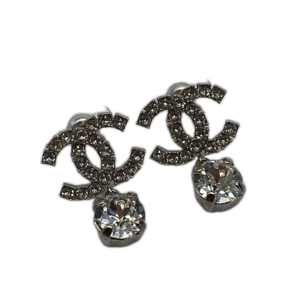 CHANEL Chanel Coco Mark Rhinestone Earrings A58345 Silver SP Women's